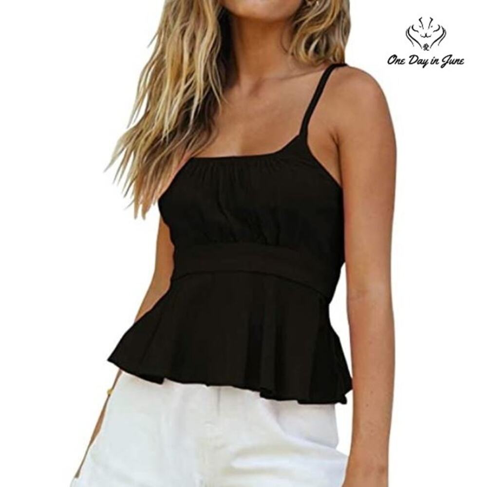 Antopmen Casual Spaghetti Strap Off Shoulder Top Size S